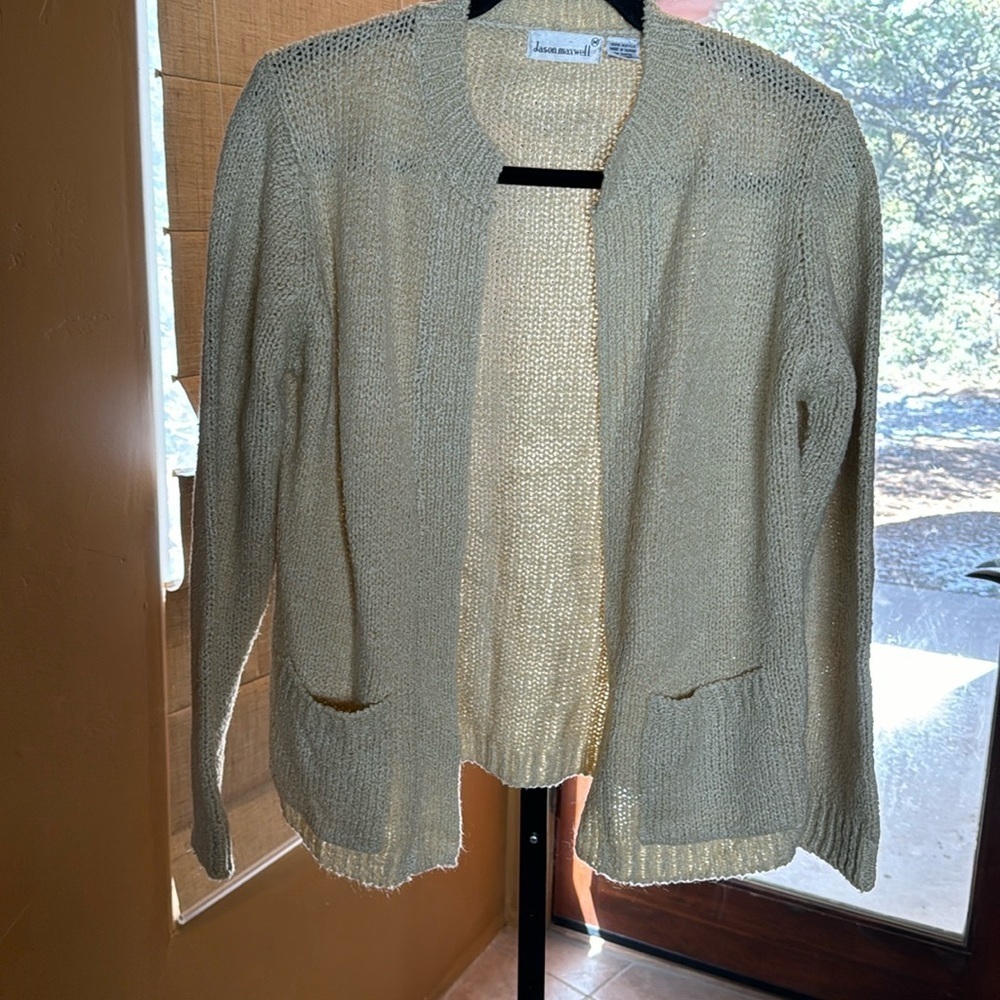 Vintage Jason Maxwell Tan Knit Sweater Cardigan Size Medium